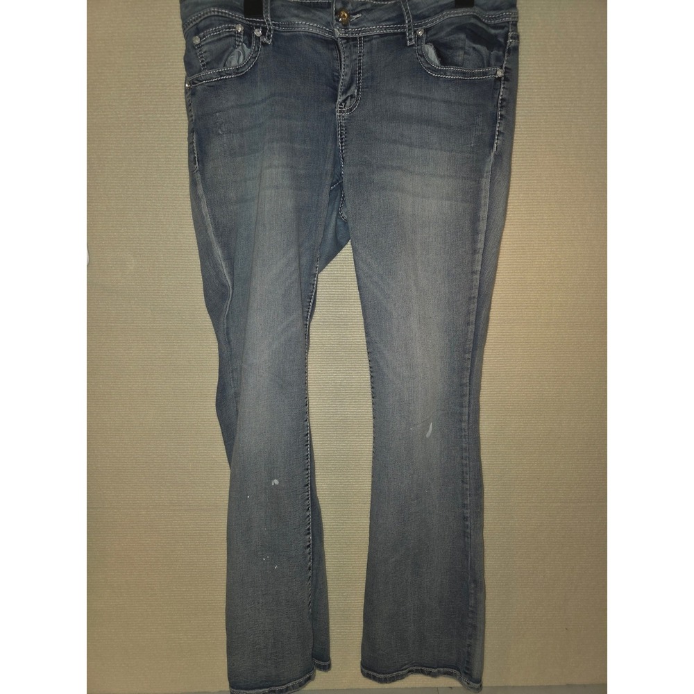 Apt. 9 Womens Bootcut Jeans Blue Cross Rhinestone Embroidered Pockets Size 12